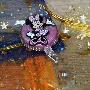 Disney Cartoon Minnie Mouse Retractable ID Badge Reel Belt Clip.